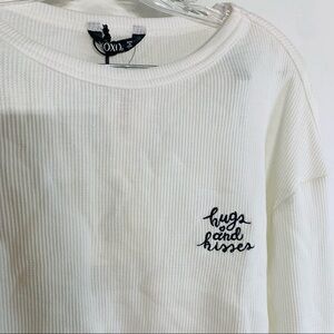 XOXO Hugs and kisses white waffle knit long sleeve T-shirt New with tags